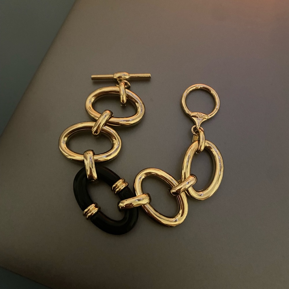 Never worn Ralph Lauren Bracelet black Resin & Gold chain